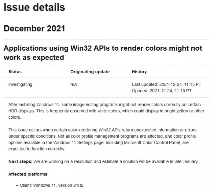 微软确认Windows 11有图像编辑程序颜色渲染问题 新的构建中获得修复