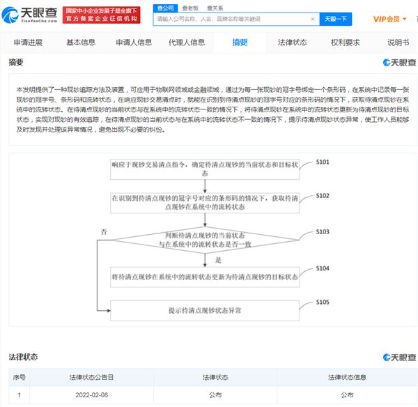 中國銀行申請的“一種現鈔追蹤方法及裝置”專利公布